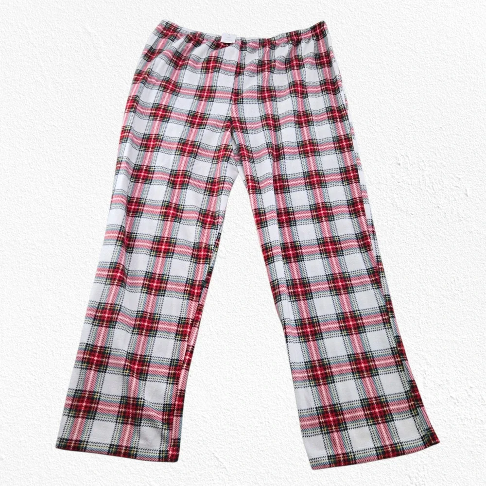 Lauren Ralph Lauren Ivory Red Green Tartan Plaid Fleece Pajama Set Size XL NWT